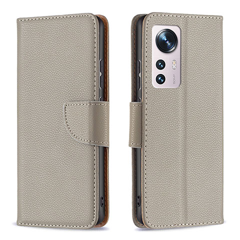 Funda de Cuero Cartera con Soporte Carcasa B05F para Xiaomi Mi 12 Pro 5G Gris