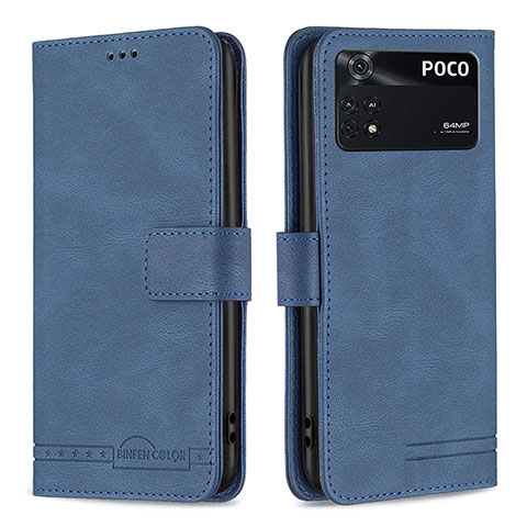 Funda de Cuero Cartera con Soporte Carcasa B05F para Xiaomi Poco M4 Pro 4G Azul