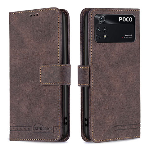 Funda de Cuero Cartera con Soporte Carcasa B05F para Xiaomi Poco M4 Pro 4G Marron