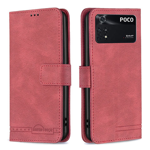 Funda de Cuero Cartera con Soporte Carcasa B05F para Xiaomi Poco M4 Pro 4G Rojo