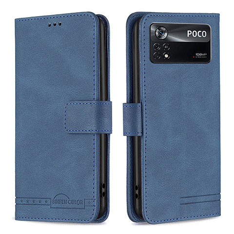 Funda de Cuero Cartera con Soporte Carcasa B05F para Xiaomi Poco X4 Pro 5G Azul