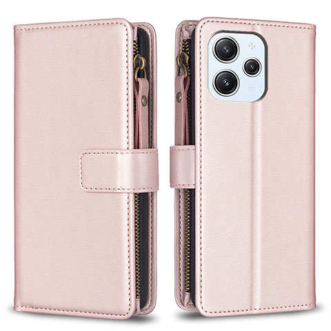 Funda de Cuero Cartera con Soporte Carcasa B05F para Xiaomi Redmi 12 4G Oro Rosa