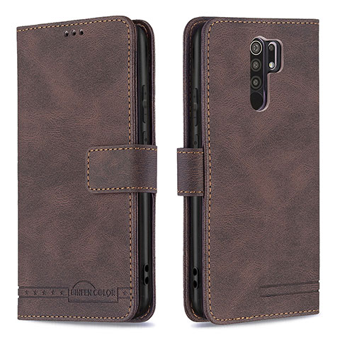 Funda de Cuero Cartera con Soporte Carcasa B05F para Xiaomi Redmi 9 Prime India Marron