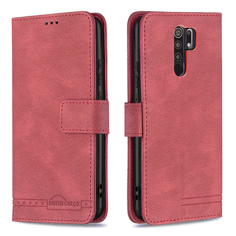 Funda de Cuero Cartera con Soporte Carcasa B05F para Xiaomi Redmi 9 Prime India Rojo