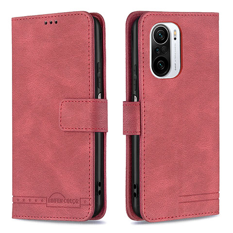 Funda de Cuero Cartera con Soporte Carcasa B05F para Xiaomi Redmi K40 Pro+ Plus 5G Rojo