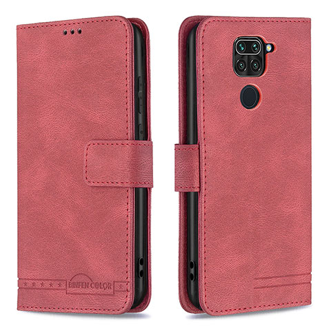 Funda de Cuero Cartera con Soporte Carcasa B05F para Xiaomi Redmi Note 9 Rojo