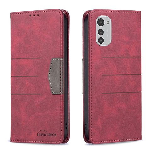 Funda de Cuero Cartera con Soporte Carcasa B06F para Motorola Moto E32s Rojo