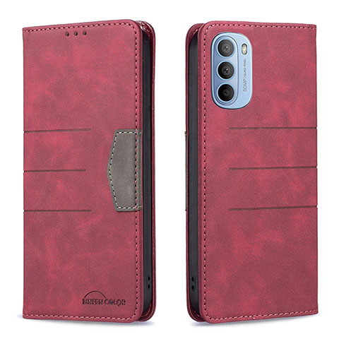 Funda de Cuero Cartera con Soporte Carcasa B06F para Motorola Moto G31 Rojo