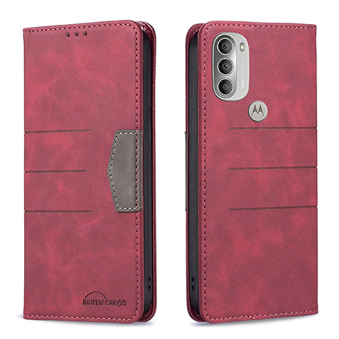 Funda de Cuero Cartera con Soporte Carcasa B06F para Motorola Moto G51 5G Rojo