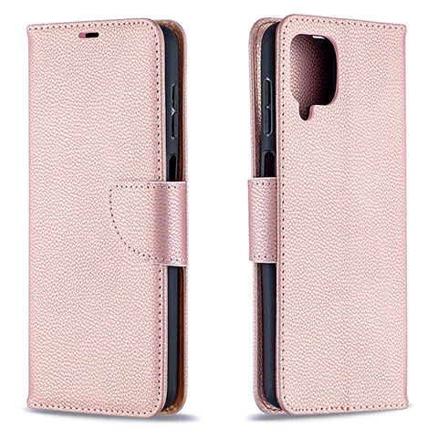 Funda de Cuero Cartera con Soporte Carcasa B06F para Samsung Galaxy A12 Nacho Oro Rosa