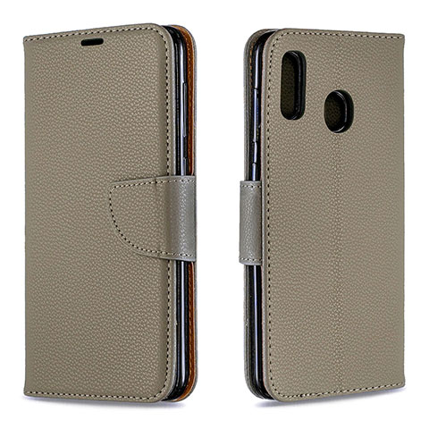 Funda de Cuero Cartera con Soporte Carcasa B06F para Samsung Galaxy A20 Gris