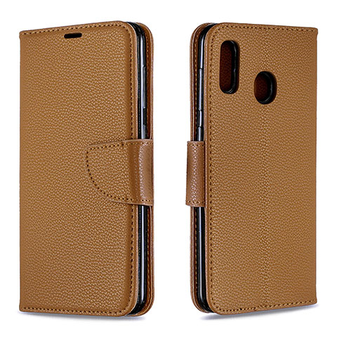 Funda de Cuero Cartera con Soporte Carcasa B06F para Samsung Galaxy A20 Marron