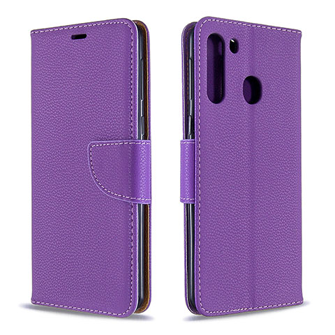 Funda de Cuero Cartera con Soporte Carcasa B06F para Samsung Galaxy A21 Morado