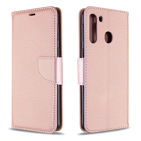 Funda de Cuero Cartera con Soporte Carcasa B06F para Samsung Galaxy A21 Oro Rosa