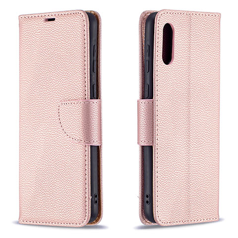 Funda de Cuero Cartera con Soporte Carcasa B06F para Samsung Galaxy M02 Oro Rosa