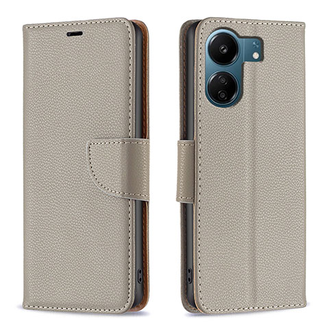 Funda de Cuero Cartera con Soporte Carcasa B06F para Xiaomi Poco C65 Gris