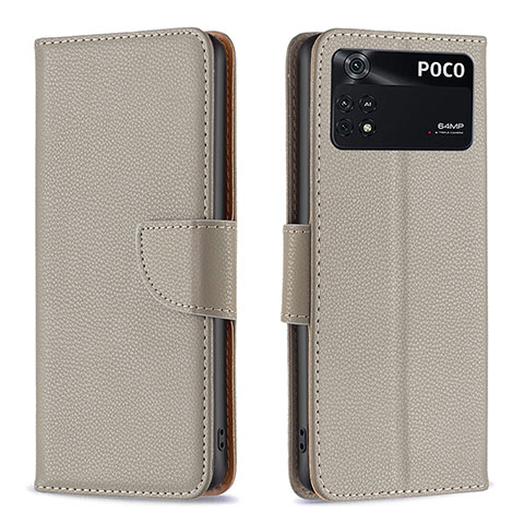 Funda de Cuero Cartera con Soporte Carcasa B06F para Xiaomi Poco M4 Pro 4G Gris