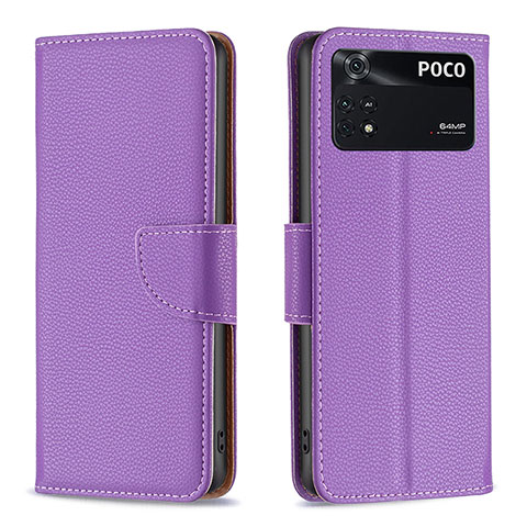 Funda de Cuero Cartera con Soporte Carcasa B06F para Xiaomi Poco M4 Pro 4G Morado