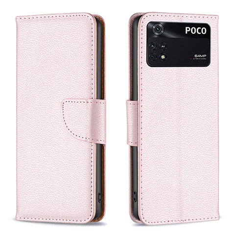 Funda de Cuero Cartera con Soporte Carcasa B06F para Xiaomi Poco M4 Pro 4G Oro Rosa