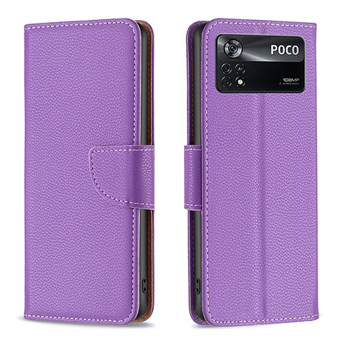 Funda de Cuero Cartera con Soporte Carcasa B06F para Xiaomi Poco X4 Pro 5G Morado