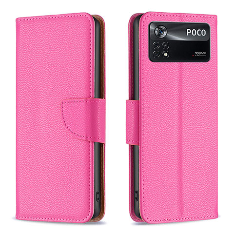 Funda de Cuero Cartera con Soporte Carcasa B06F para Xiaomi Poco X4 Pro 5G Rosa Roja