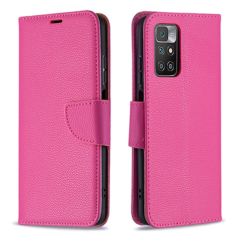 Funda de Cuero Cartera con Soporte Carcasa B06F para Xiaomi Redmi 10 (2022) Rosa Roja