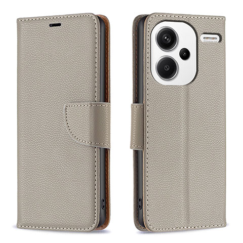 Funda de Cuero Cartera con Soporte Carcasa B06F para Xiaomi Redmi Note 13 Pro+ Plus 5G Gris