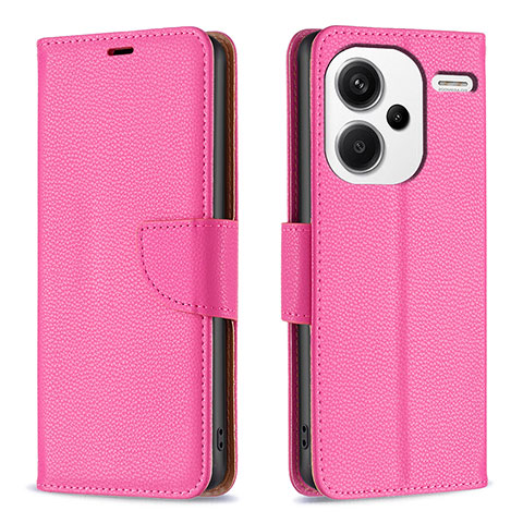 Funda de Cuero Cartera con Soporte Carcasa B06F para Xiaomi Redmi Note 13 Pro+ Plus 5G Rosa Roja