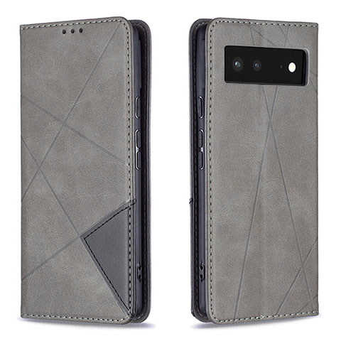 Funda de Cuero Cartera con Soporte Carcasa B07F para Google Pixel 6 5G Gris