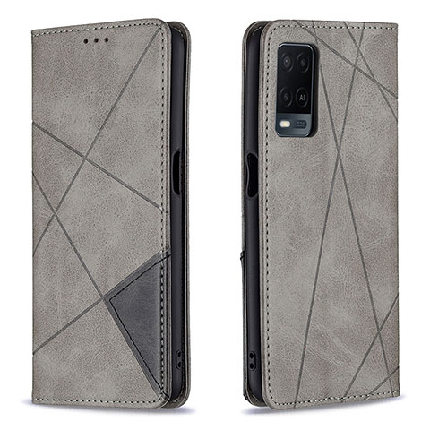 Funda de Cuero Cartera con Soporte Carcasa B07F para Oppo A54 4G Gris