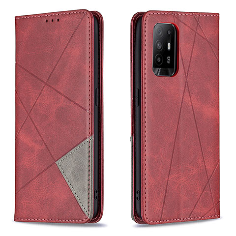 Funda de Cuero Cartera con Soporte Carcasa B07F para Oppo A94 5G Rojo