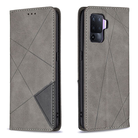 Funda de Cuero Cartera con Soporte Carcasa B07F para Oppo F19 Pro Gris