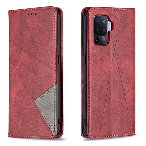 Funda de Cuero Cartera con Soporte Carcasa B07F para Oppo F19 Pro Rojo