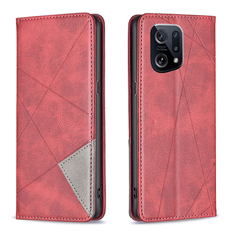 Funda de Cuero Cartera con Soporte Carcasa B07F para Oppo Find X5 5G Rojo