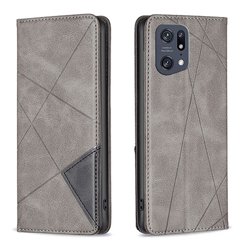 Funda de Cuero Cartera con Soporte Carcasa B07F para Oppo Find X5 Pro 5G Gris