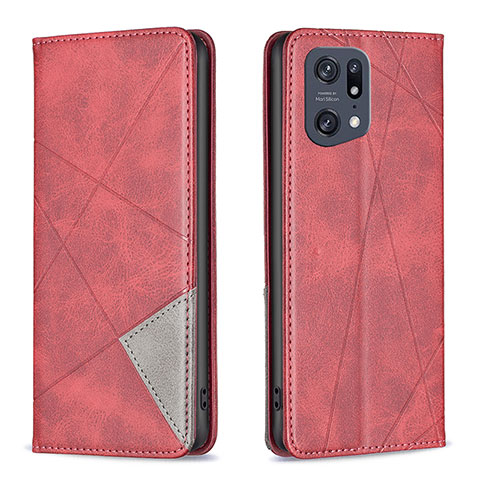 Funda de Cuero Cartera con Soporte Carcasa B07F para Oppo Find X5 Pro 5G Rojo