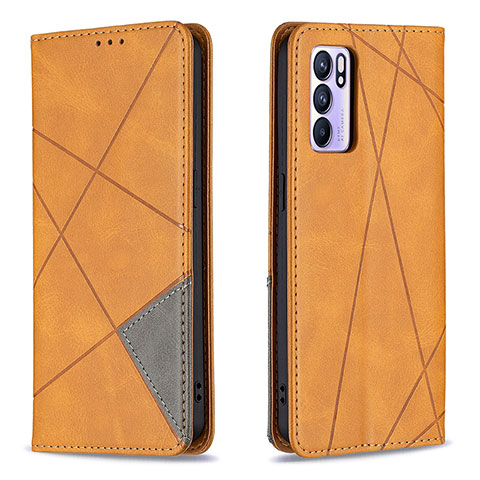 Funda de Cuero Cartera con Soporte Carcasa B07F para Oppo Reno6 5G Marron Claro