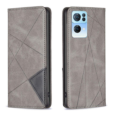 Funda de Cuero Cartera con Soporte Carcasa B07F para Oppo Reno7 Pro 5G Gris