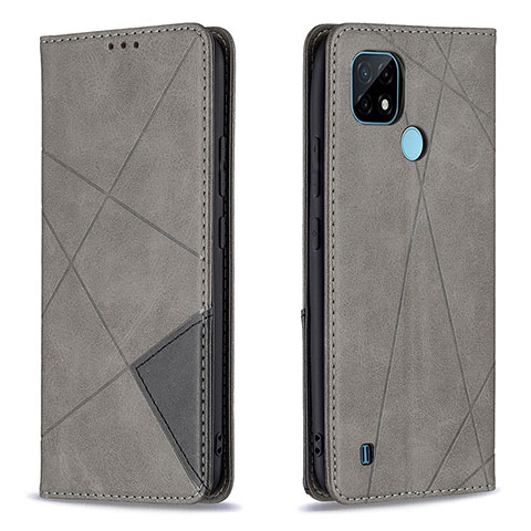 Funda de Cuero Cartera con Soporte Carcasa B07F para Realme C21 Gris