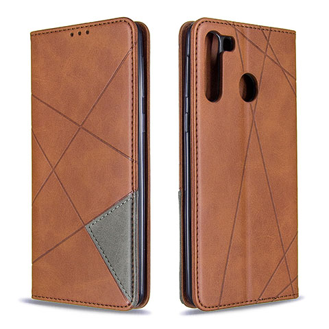 Funda de Cuero Cartera con Soporte Carcasa B07F para Samsung Galaxy A21 Marron