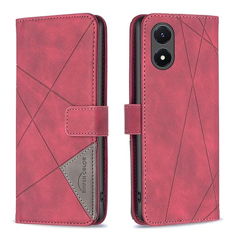 Funda de Cuero Cartera con Soporte Carcasa B07F para Vivo Y02S Rojo