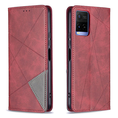 Funda de Cuero Cartera con Soporte Carcasa B07F para Vivo Y21G Rojo