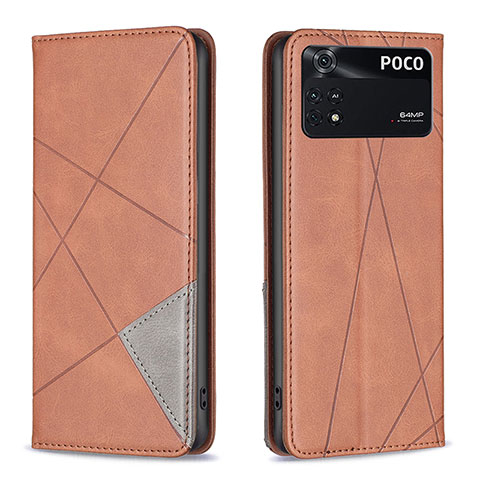 Funda de Cuero Cartera con Soporte Carcasa B07F para Xiaomi Poco M4 Pro 4G Marron