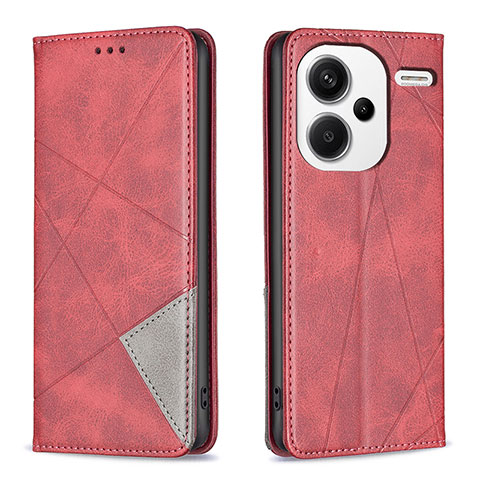 Funda de Cuero Cartera con Soporte Carcasa B07F para Xiaomi Redmi Note 13 Pro+ Plus 5G Rojo