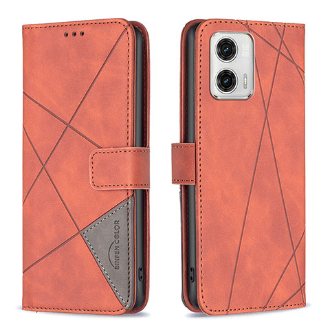 Funda de Cuero Cartera con Soporte Carcasa B08F para Motorola Moto G73 5G Naranja