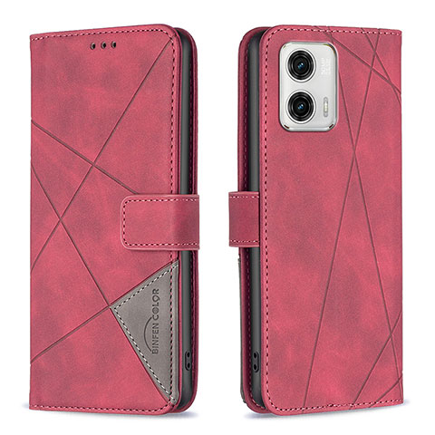 Funda de Cuero Cartera con Soporte Carcasa B08F para Motorola Moto G73 5G Rojo