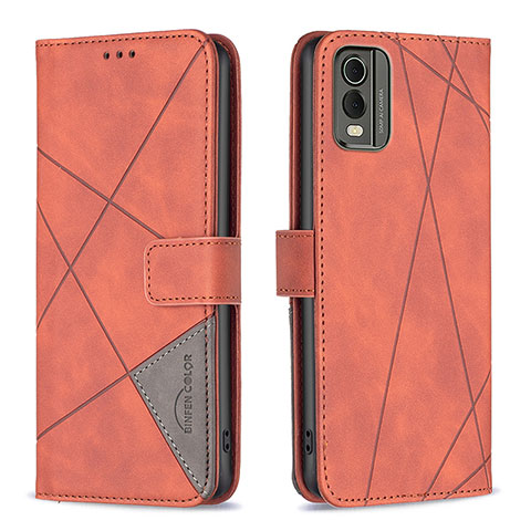 Funda de Cuero Cartera con Soporte Carcasa B08F para Nokia C210 Naranja