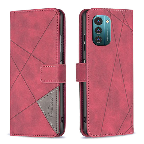 Funda de Cuero Cartera con Soporte Carcasa B08F para Nokia G21 Rojo