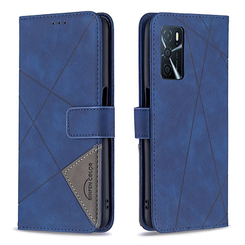 Funda de Cuero Cartera con Soporte Carcasa B08F para Oppo A16s Azul