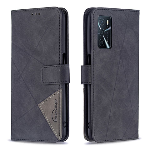 Funda de Cuero Cartera con Soporte Carcasa B08F para Oppo A16s Negro